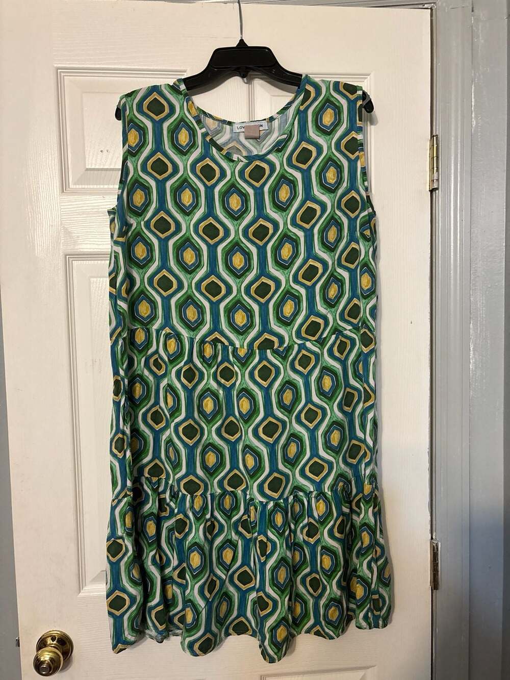 Love Nation Geometric Print Sleeveless Tiered Rayon Dress